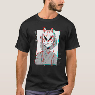 Camiseta Kitsune Fox Mask Vaporwave Glitch Japão Style