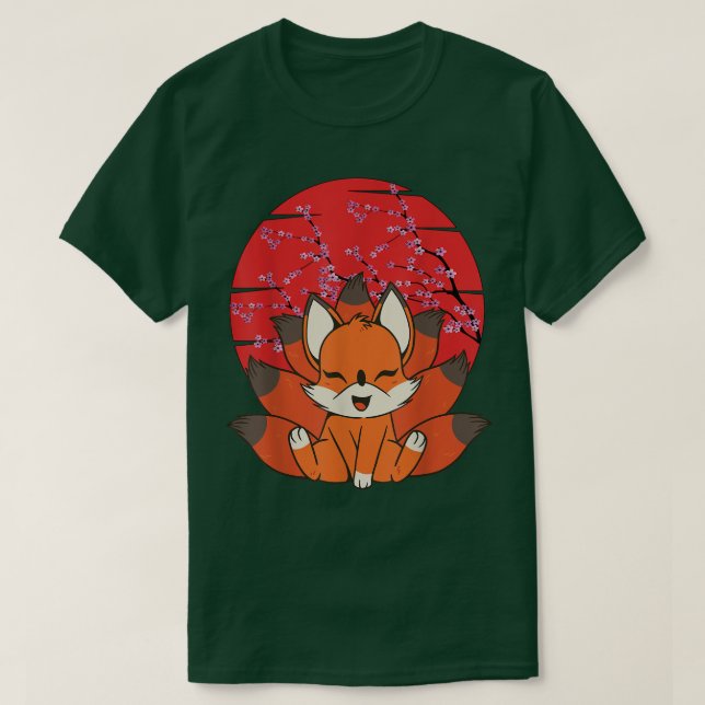 Camiseta Kitsune Kawaii Fox com Muitas Torres (Frente do Design)