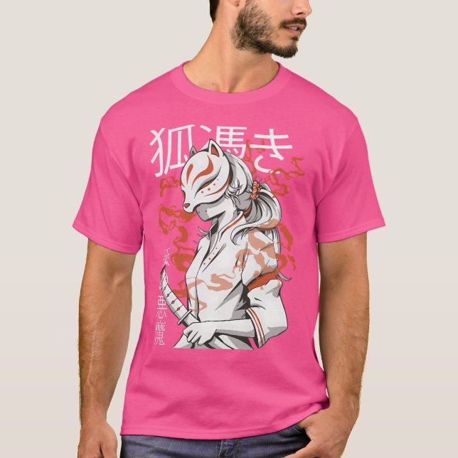 Camiseta Kitsune Mask Kawaii Japonesa Animy Girl With Fox M (Frente)
