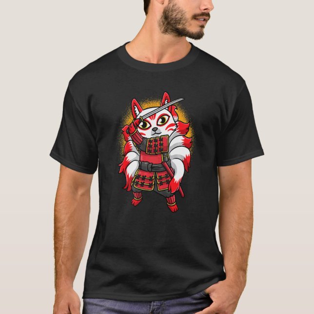 Camiseta Kitsune Ninja Nine Tailed Fox Tailed Fox Japonês S (Frente)