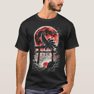 Camiseta Kitsune no Torii sob a Lua Vermelha - Arte Japones