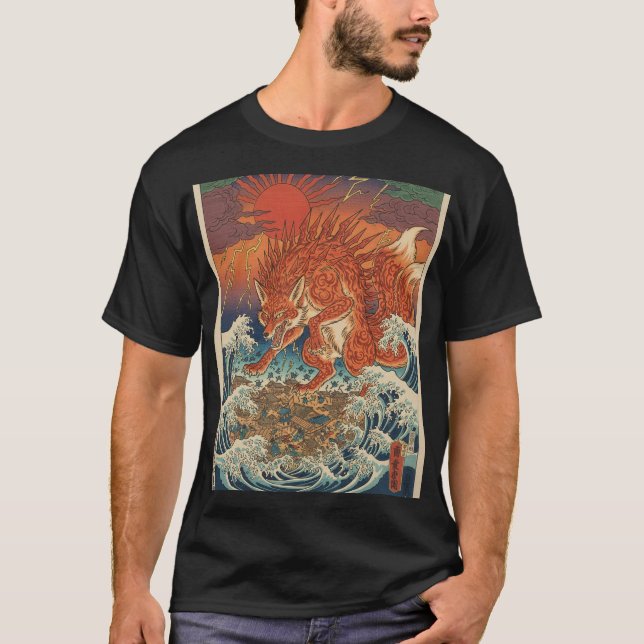 Camiseta Kitsune Solar sobre Ondas (Frente)