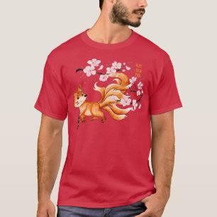 Camiseta Kitsune Yokai Fo Fantasy Japonês Folclore Cherry