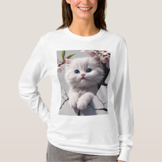 Camiseta Kitten Branco Entre Blossomas De Cereja