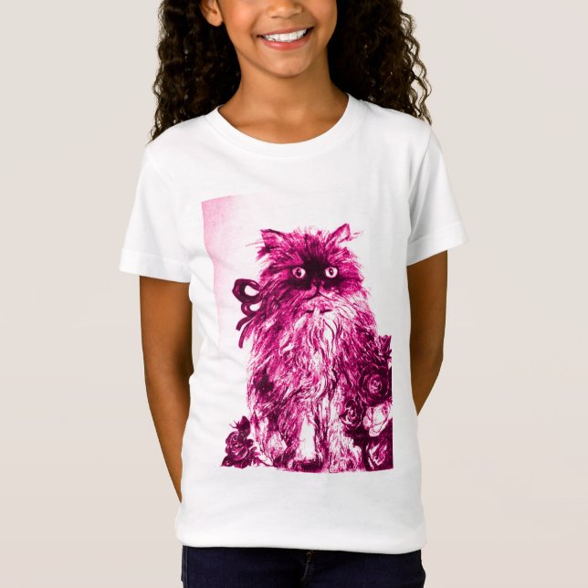 Camiseta KITTEN COM ROSAS, cor-de-rosa Branca de Fúchsia (Frente)