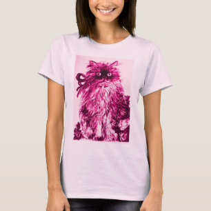 Camiseta KITTEN COM ROSAS, T-Shirt Branca de Fúchsia Rosa