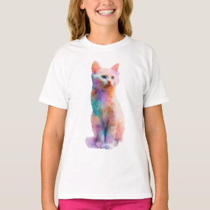 Camiseta Kitten Crianças Passado Arco-íris Aquarela Vibrant
