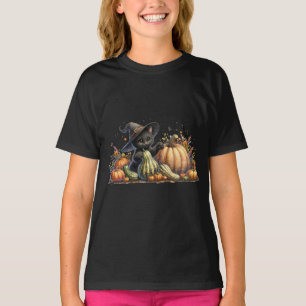 Camiseta Kitten da Bruxa Negra do Halloween W/ Pumpkins Gou