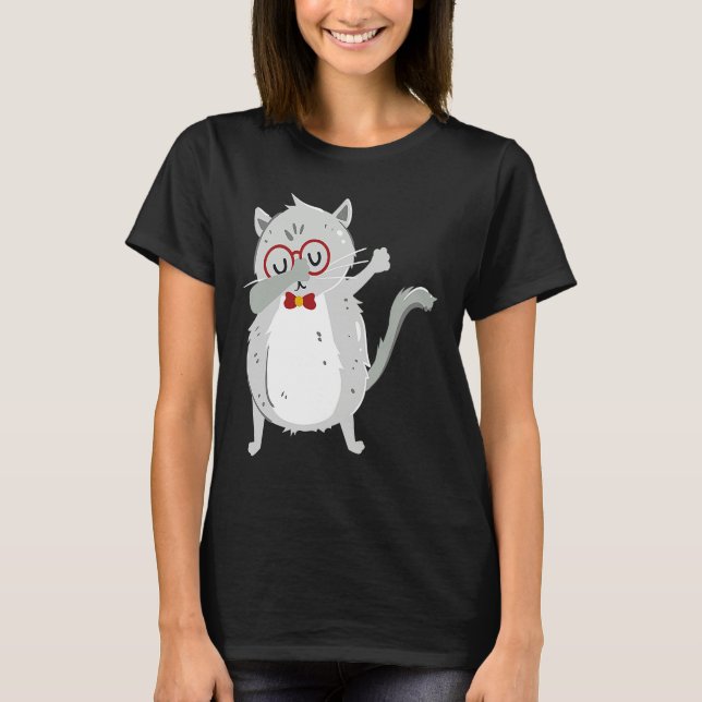Camiseta Kitten Dab I Grey Cat with Glasses I Dabbing Cats (Frente)