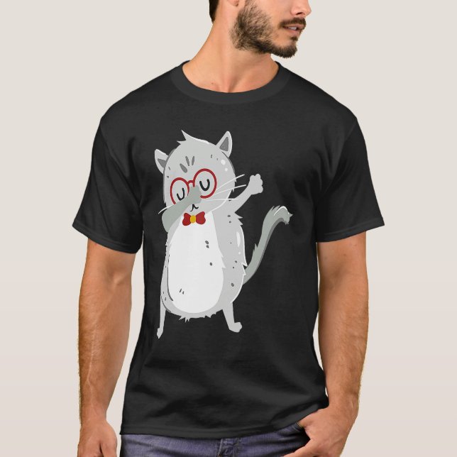 Camiseta Kitten Dab I Grey Cat with Glasses I Dabbing Cats (Frente)