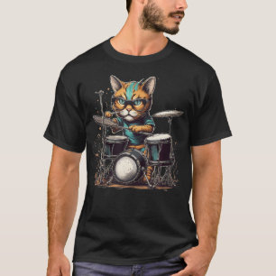 Camiseta Kitten de Rockstar Punk Gatinho Bateria Tocando Ba