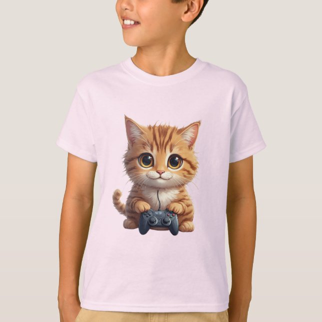 Camiseta Kitten Holding Game Controller Gamer Cat (Frente)