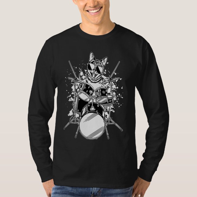 Camiseta Kitten Kitty Cat Drummer Wearing Sunglasses Playin (Frente)