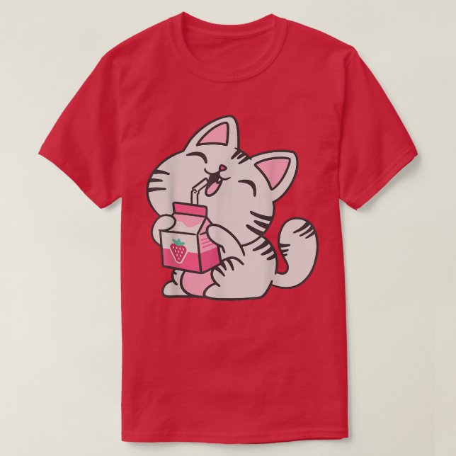 Camiseta Kitten Milk Drink Otaku Neko Japan T-Shirt (Frente do Design)