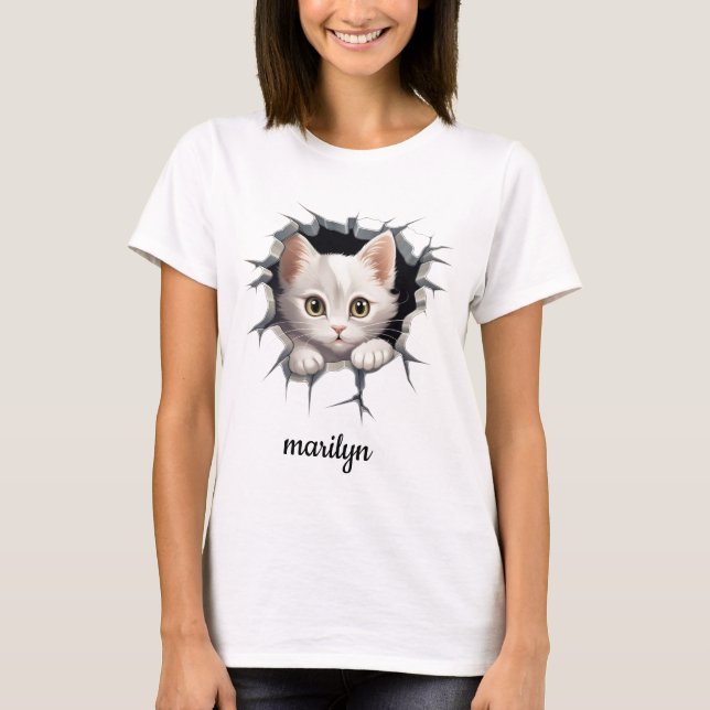 Camiseta Kitten personalizado a sair do buraco falso (Frente)