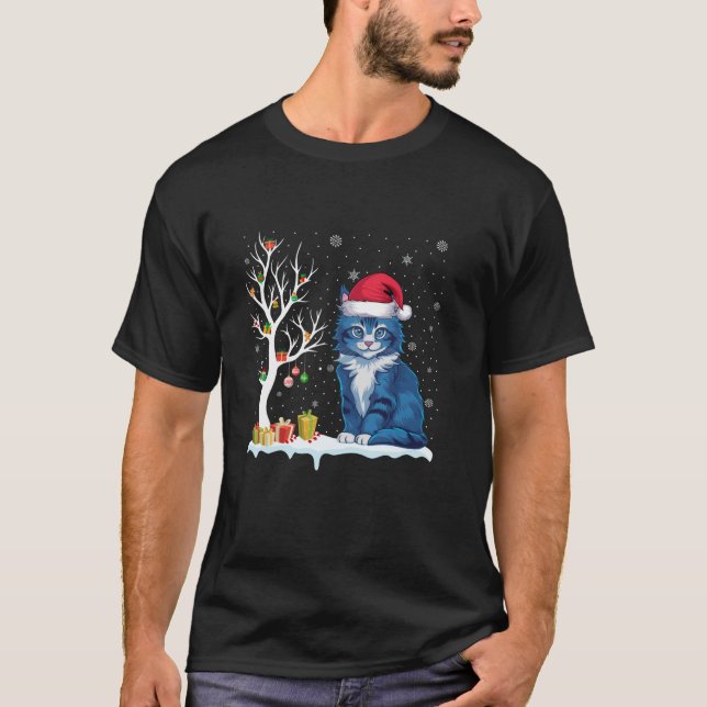 Camiseta Kitten Santa Hat Árvore Festiva Paja de Natal Clar (Frente)