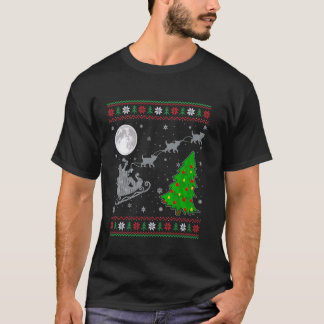 Camiseta Kitten Xmas Lighting Tree Papais noeis Riding Kitt