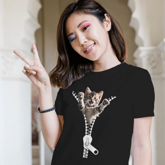 Camiseta Kitten Zipper T-shirt (Criador carregado)
