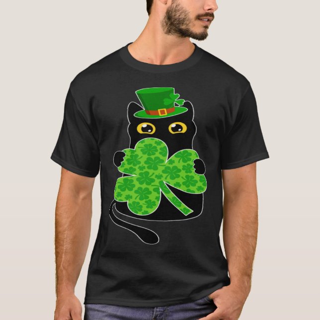 Camiseta kItty Black Cat Holding Shamrock St Patricks Day 2 (Frente)