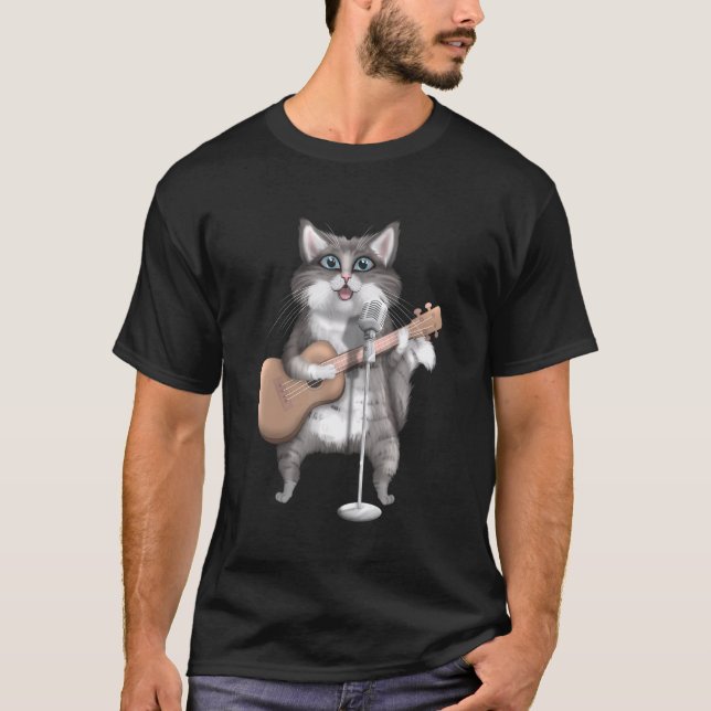 Camiseta Kitty Cat Cantando Guitarrista Músico Gui (Frente)