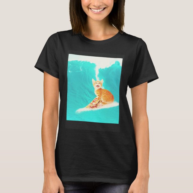 Camiseta Kitty Cat Surfing Pizza (Frente)