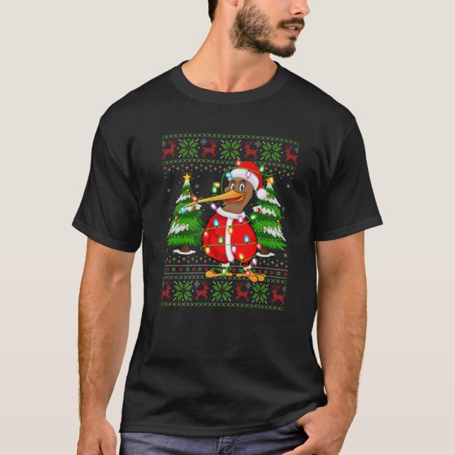 Camiseta Kiwi Bird Xmas acende Papais noeis feios Kiwi Bird (Frente)