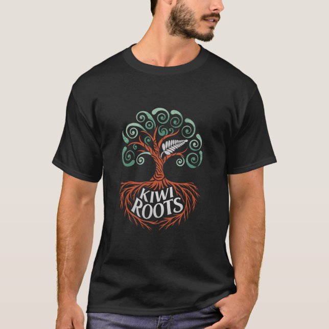 Camiseta Kiwi Roots - New Zealand Fern Style Family Tree So (Frente)