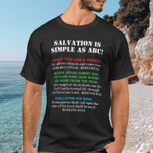 Camiseta KJV Gospel ABC Salvação de Fé Cristã Jesus