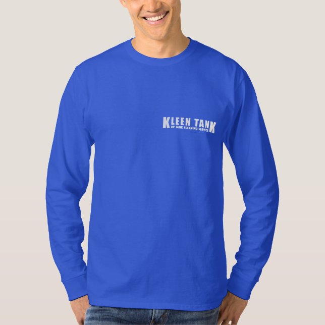 Camiseta Kleen Tank Manga Longa Branco sobre Azul Personali (Frente)