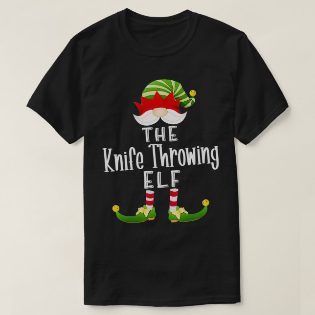 Camiseta Knife Jogando Elf Group Natal Engraçado Pajama Pa (Frente do Design)