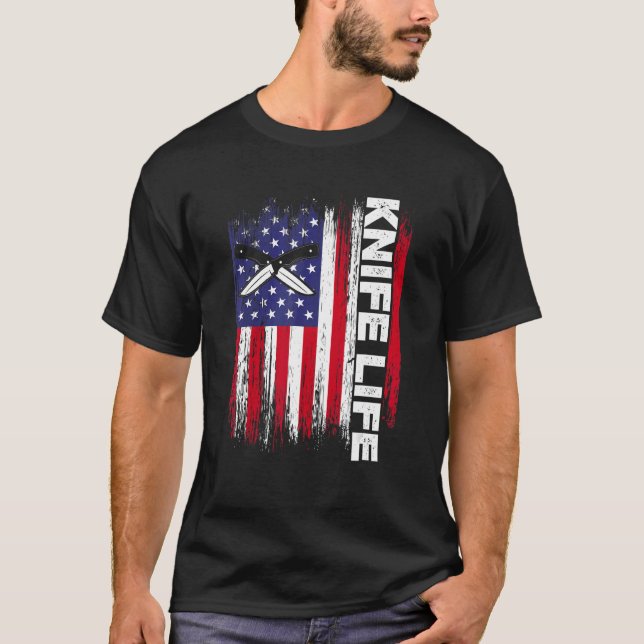 Camiseta Knife Life US Flag Knifeaholic Knives Collecting (Frente)