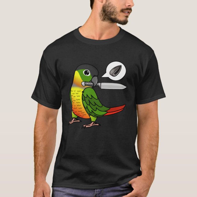 Camiseta Knife Parrot Wants Seeds I Yellow sided Green Chee (Frente)