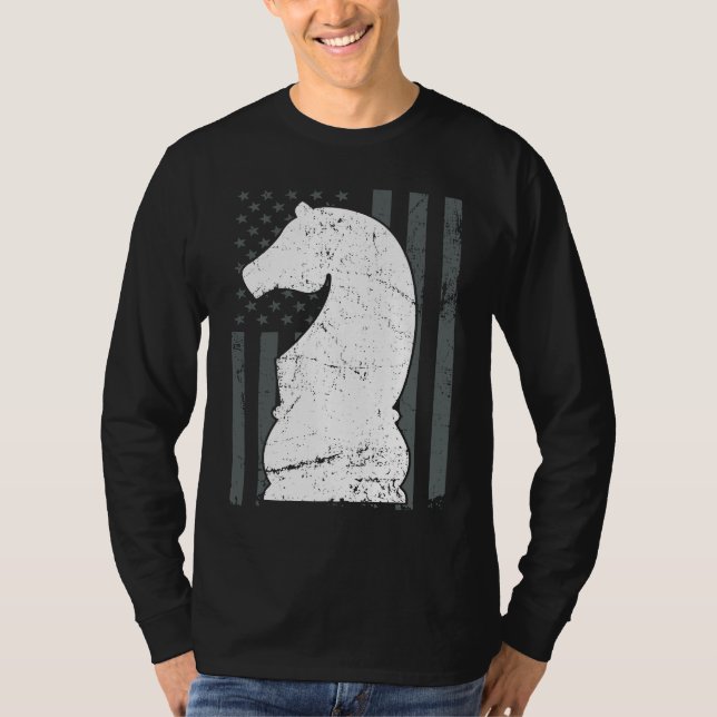 Camiseta Knight Chess Piece USA Flag  Womens Mens Chess Pla (Frente)