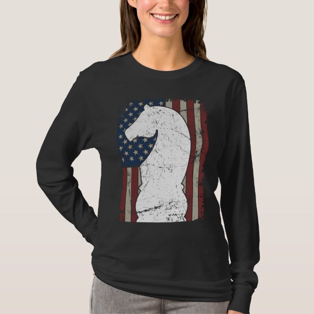 Camiseta Knight Chess Piece USA Flag  Womens Mens Chess Pla (Frente)