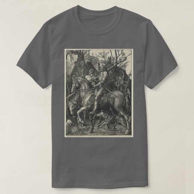 Camiseta Knight Death and Devil 1513 por Albrecht Drer (Frente do Design)