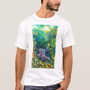 CAMISETA KNIGHT LANCELOT, HORSE ANDANDO NA FLORESTA VERDE
