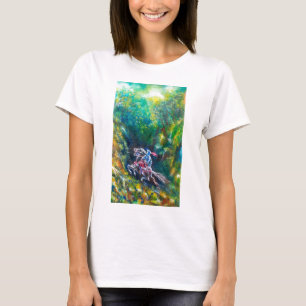CAMISETA KNIGHT LANCELOT, HORSE ANDANDO NA FLORESTA VERDE