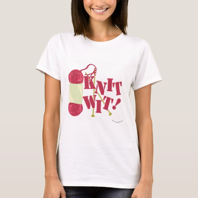 Camiseta Knit Wit Funny Knitter Hobby Cartoon Design (Frente)
