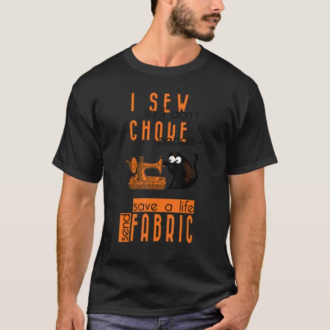 Camiseta knitting black cat i sew so i don't choke people s (Frente)