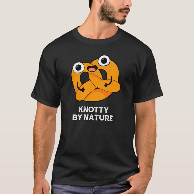 Camiseta Knotty Por Natureza Engraçado Pretzel Pun Dark BG (Frente)