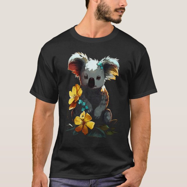 Camiseta Koala Artwork  Flowers Animal Motif Koala (Frente)