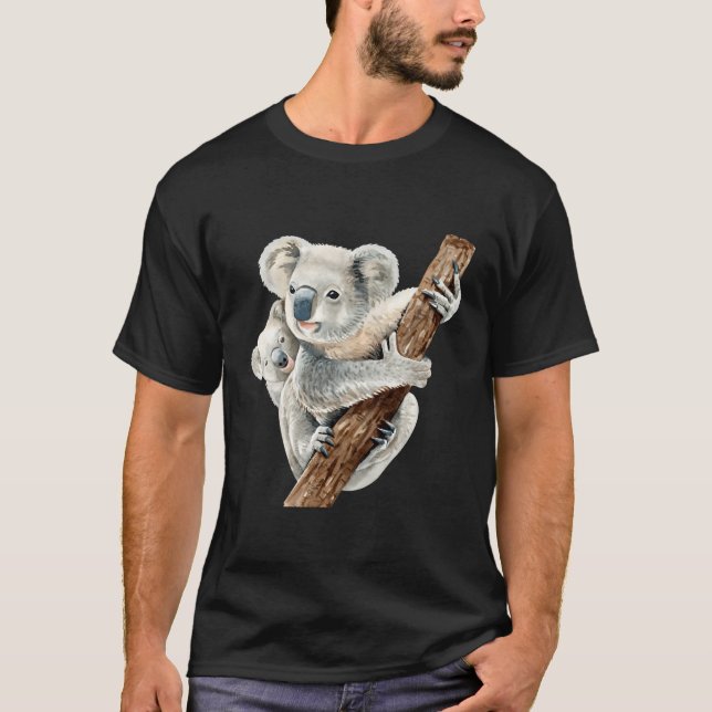 Camiseta Koala Bear E Bebê Realística Watercolor (Frente)