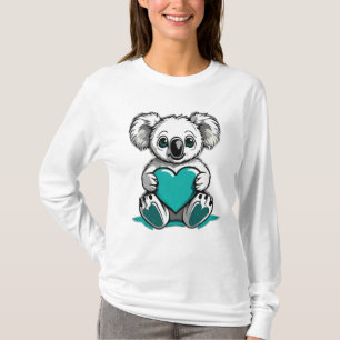 Camiseta Koala Bear Hugging Teal Heart