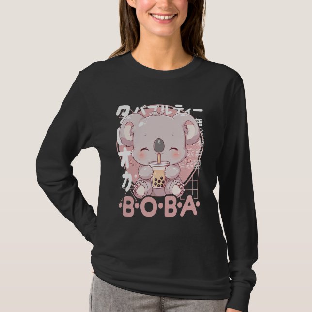 Camiseta Koala Boba Tea Kawaii Bubble Tea Koala Anime Neko  (Frente)