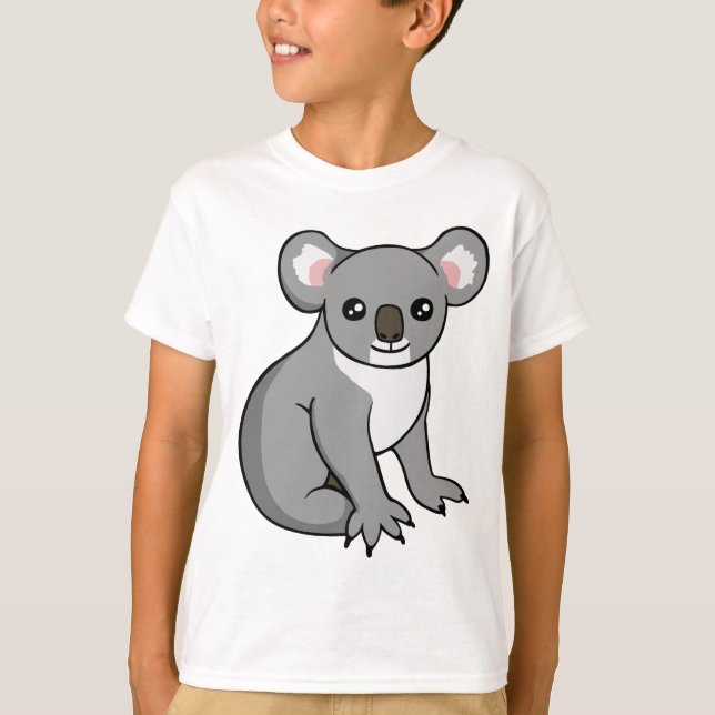 Camiseta Koala cinzento feliz bonito que tira o t-shirt (Frente)