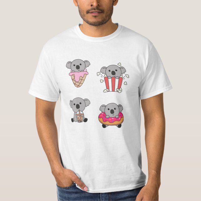 Camiseta Koala Com Kawaii Koalas Comida (Frente)