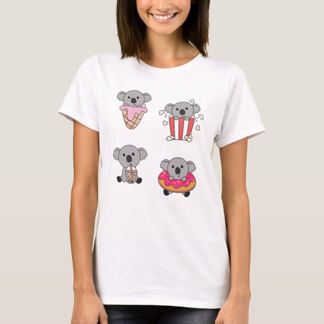 Camiseta Koala Com Kawaii Koalas Comida (Frente)