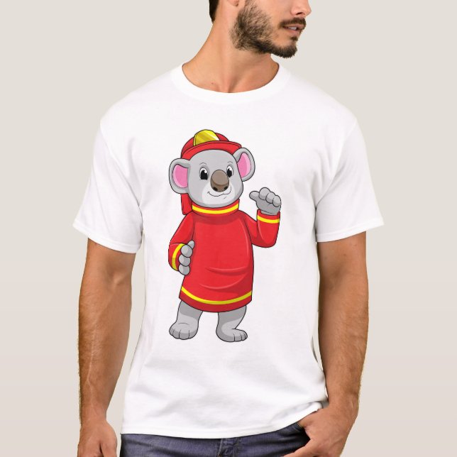 Camiseta Koala como Bombeiro com Helmet (Frente)