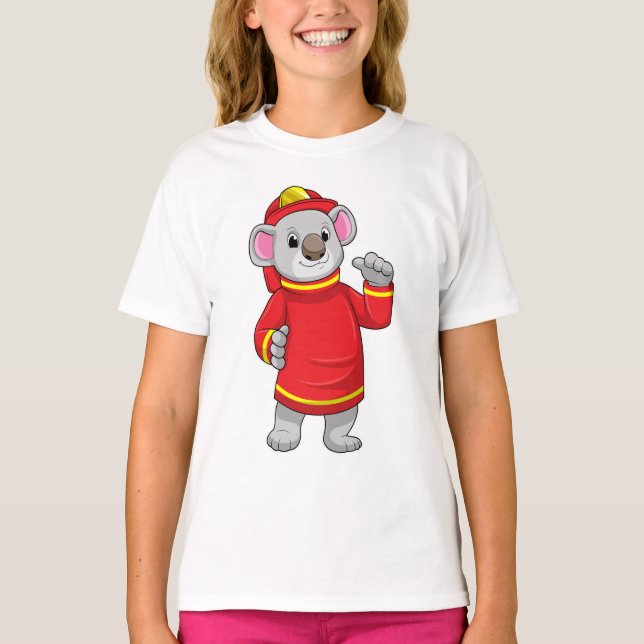 Camiseta Koala como Bombeiro com Helmet (Frente)