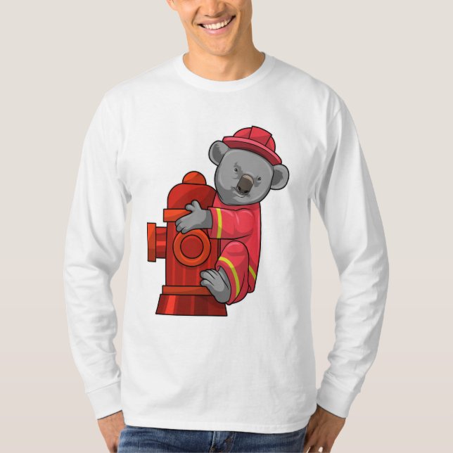 Camiseta Koala como Bombeiro com Hidrante de Fogo (Frente)